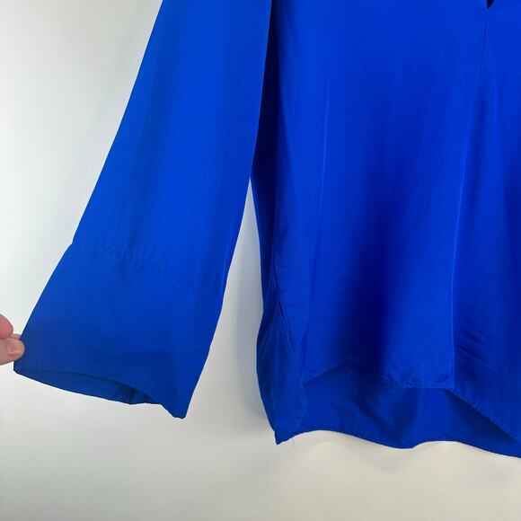 Zara Long Sleeve Royal Blue Deep V Neck Slit Blouse Womens Small Flowy Boxy - Picture 6 of 14
